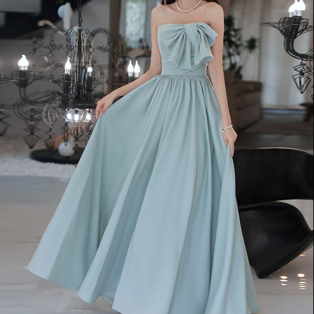 Nwot Blue Satin Strapless Lace-Up Back Prom Dress
